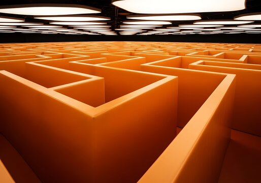 Intricate labyrinthine structure featuring geometric partitions and lighting