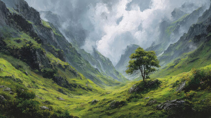 Majestic Mountain Valley with Lush Greenery