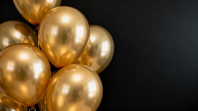 A bunch of gold balloons on a black background