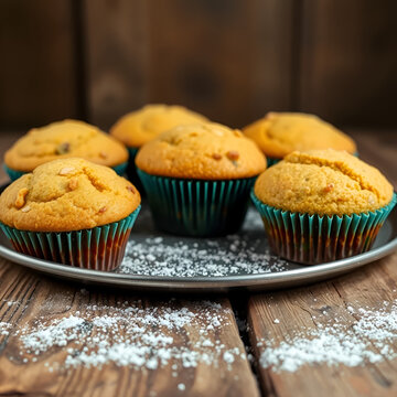 muffins baked with the addition of ammonium carbonate on a wooden rustic background