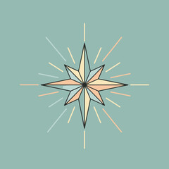 Fototapeta premium Eight pointed star with colorful rays on a blue background. Navigation and guidance.