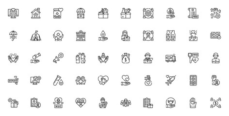 Kindness icon set. Charity vector illustration. Featring donation, volunteer, edical care, fundraising, olidarity, support and mor. Editable stroke. © wang
