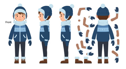 Cartoon Boy in Winter Outfit Isolated Character Design for Animation