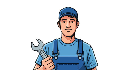Handyman Cartoon Character with Wrench Service Industry Illustration