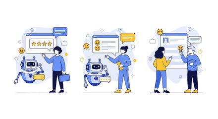 Illustrations of People Interacting with Chatbots and Digital Assistants