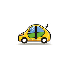 Yellow Electric Car Icon with Green and Blue Details