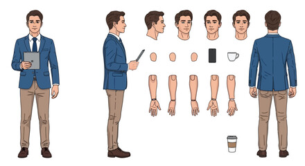 Obraz premium Corporate Character Design Professional Businessman with Customizable Body Parts