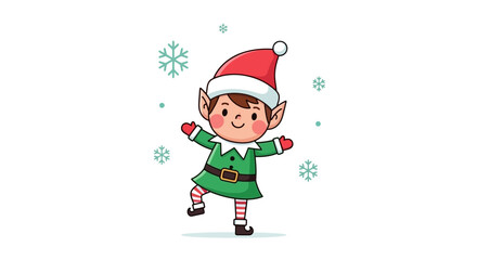 Festive Fun Cheerful Christmas Elf Cartoon with Snowflakes