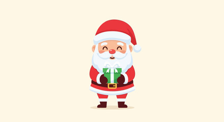 Happy Santa Claus Holding Christmas Gift Illustration