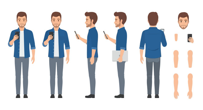 Cartoon Man with Smartphone Vector Illustration for Animation