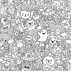 Whimsical Doodle Chaos robots and fun objects. Perfect for kids' products, prints, packaging, and wallpaper.