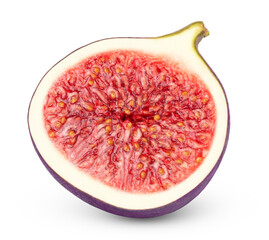 One slice of ripe purple fig fruit isolated.