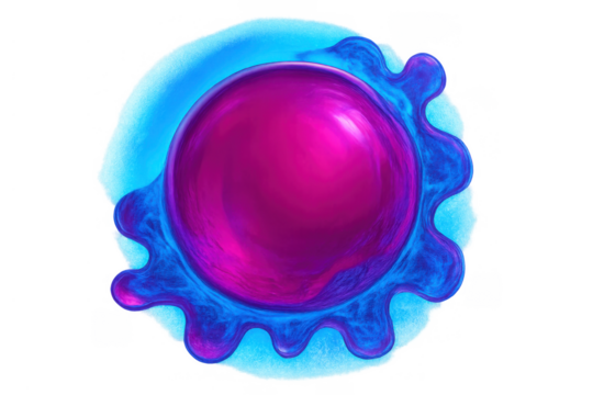 Magenta orb in vibrant blue liquid, an abstract glossy sphere illustration on a transparent background - Powered by Adobe