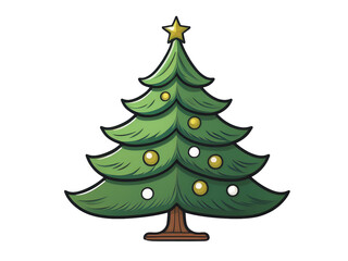 Fototapeta premium Simple cartoon icon of Christmas tree with round ornaments on a clean transparent background PNG
