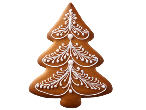 hristmas gingerbread in the shape of a Christmas tree on a clean transparent background PNG