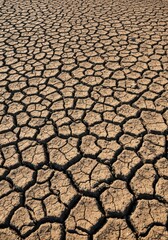 Intense midday sun casting harsh shadows on dry, cracked earth, symbolizing extreme summer heat and drought conditions, earth, temperature, drought