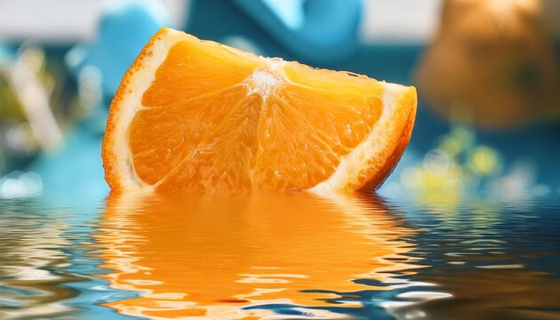 Fresh Orange Slice Citrus Fruit Juicy Water Reflection Vibrant Healthy Tropical Refreshing Summer Closeup - Powered by Adobe