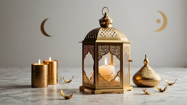 Ramadan Lantern with Crescent Moon Decoration - Powered by Adobe