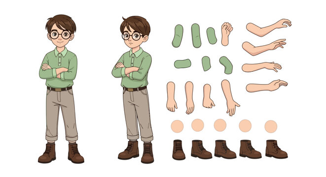 Cartoon Character Design Asset with Arm and Leg Poses