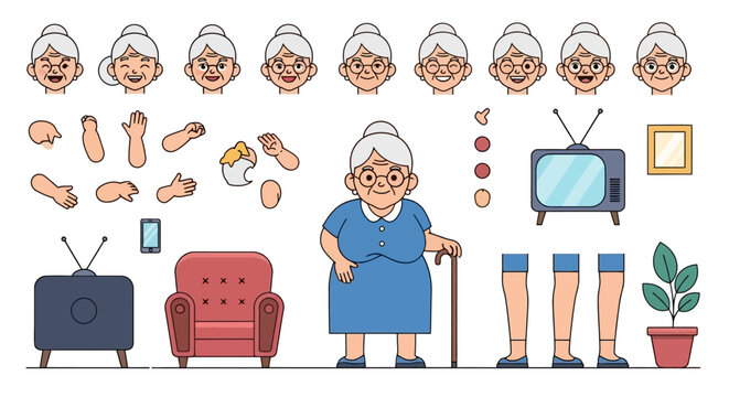 Grandma Character Kit Customizable Vector Art for Animation and Design