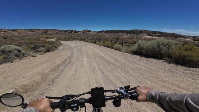 Dirt Bike and Electric Mountain Bike POV Shot of Hungry Valley CJ's Trail 1 Gold Hill Road in Southern California USA