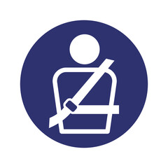 Fasten seat belt icon in blue circle on white background.