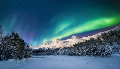 Stunning Aurora Borealis Over Snowy Landscape