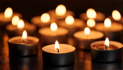 Lit Tealight Candles In Soft Focus Creating A Warm Glow