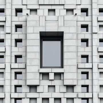Grey fasade of building made from rectangular concrete blocs with window., created with