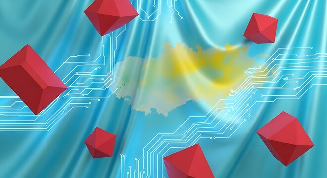 Abstract digital background with geometric shapes and circuitry lines - Powered by Adobe