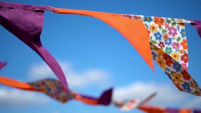 Festival bunting flags fluttering bright sky