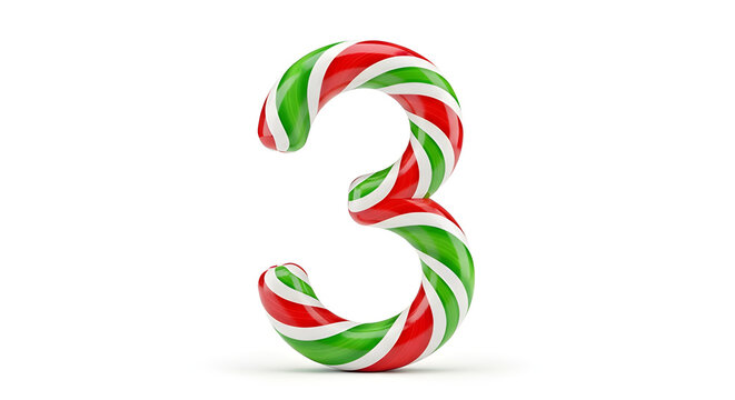 A number 3 made entirely from glossy striped candy canes.