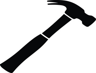 Black hammer silhouette vector illustration showing simple construction hand tool design, perfect for repair, carpentry, hardware, and industrial graphic artwork.