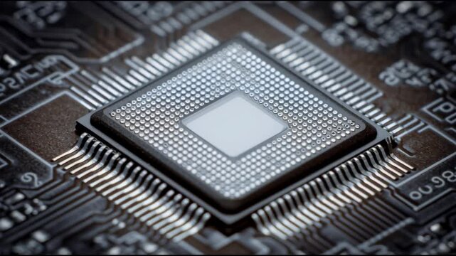 Close-up View of a Microprocessor Showcasing Fine Details and Intricate Design, Highlighting Technology Evolution