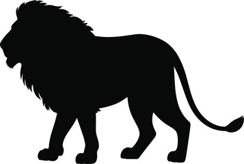 Black lion silhouette vector illustration representing wildlife power, jungle king, African animal, majestic predator, safari symbol, and strong wild nature design.