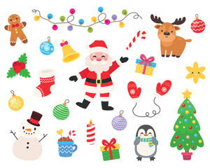 Collection of Christmas elements. Isolated background. Flat-style vector illustration