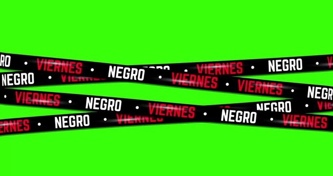 Animated video of advertising banners intertwining in the wind with the words "Viernes negro" in Spanish on a green background