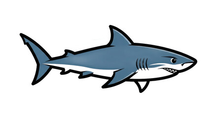 Fototapeta premium Cartoon shark illustration with outline and blue and white colors vector