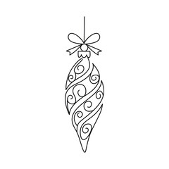 Christmas Bauble with Snowflake Pattern Line drawing. Line art. Illustration