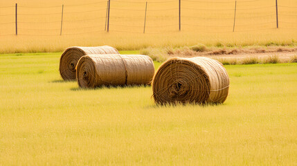 hay bales in lawn