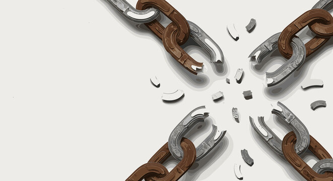 Broken chains symbolizing freedom and liberation, artistic representation for the International Day for the Abolition of Slavery