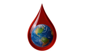 Fototapeta premium Blood drop forming a globe of earth, symbolizing global health, donation, life, and medical care, transparent background