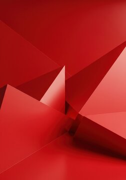 A striking, vibrant red geometric surface dominates the frame, creating a powerful visual impact and high contrast. Perfect for background use, bright, surface, graphic