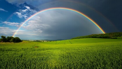Naklejka premium Double Rainbow Over Green Fields