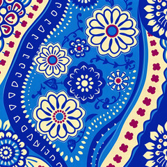 traditional abstract batik with beautiful motifs. batik for pattern textile fabric. blue batik color creative.