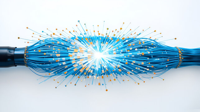 Fiber optic tight buffered cable structure isolated on white background. Set of cable wires in cut isolated on white background. Vector realistic 3d illustration