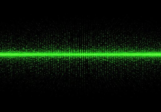 Dynamic flow of green binary code matrix overlaying a deep black background. Represents digital transformation, complex algorithms, or cyber security concepts ,vertical ,screen ,complexity