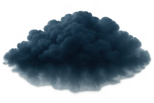Dark storm cloud forming, bringing severe weather, rain, and thunderstorm, with transparent background for design elements