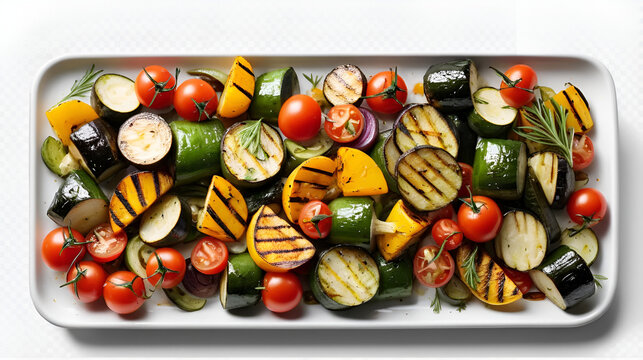 Grilled vegetable medley preparation kitchen food bright lighting culinary art isolated on transparent background