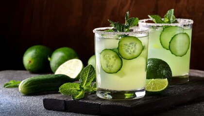 Cucumber Margarita With Lime And Fresh Mint Refreshing Cocktail